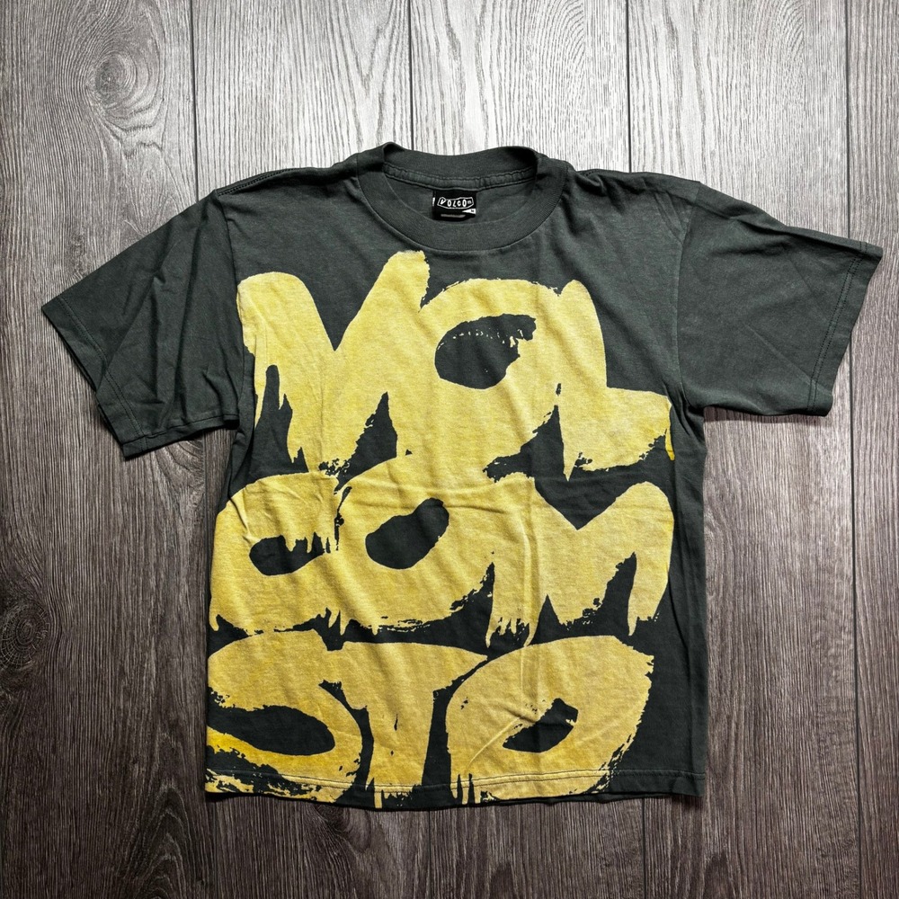 Volcom Y2K Baby Tee Dark Green Yellow Graphic Logo Skate Streetwear Top Medium
